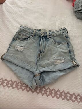 One Teaspoon Light Blue Distressed Denim Shorts